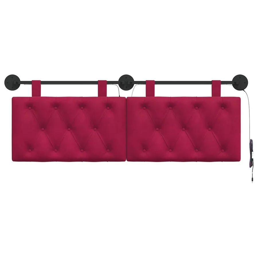 Tête de lit suspendue Avec lumière LED Bordeaux Velours - 6