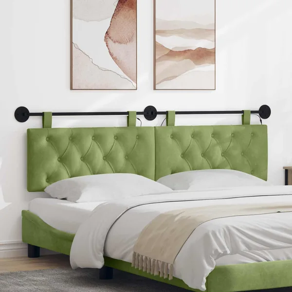 Tête de lit suspendue Avec lumière LED Vert clair Velours
