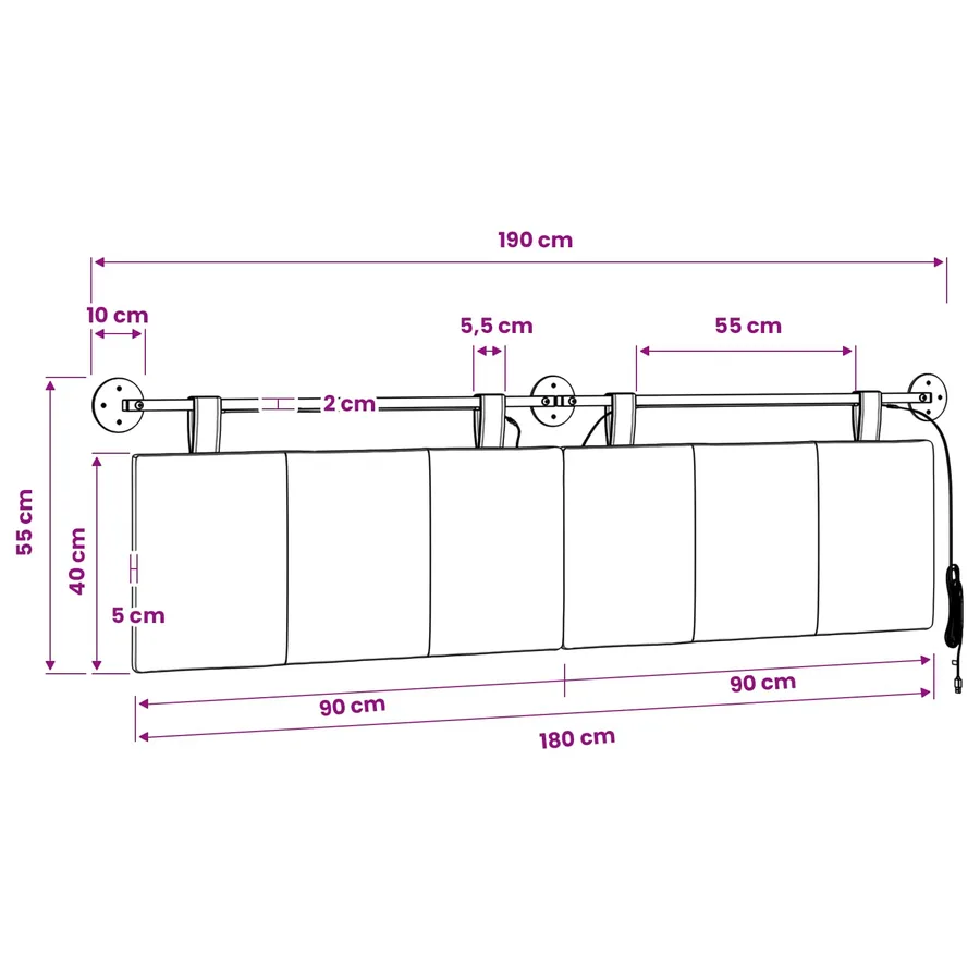 Tête de lit suspendue Avec lumière LED Crème Tissu - 13