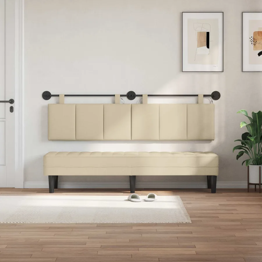 Tête de lit suspendue Avec lumière LED Crème Tissu - 3
