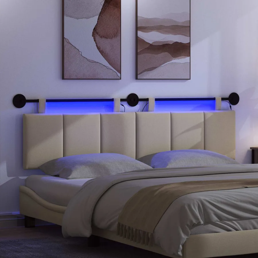 Tête de lit suspendue Avec lumière LED Crème Tissu - 5