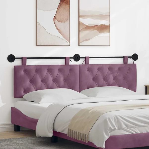 Tête de lit suspendue Avec lumière LED Pourpre Velours