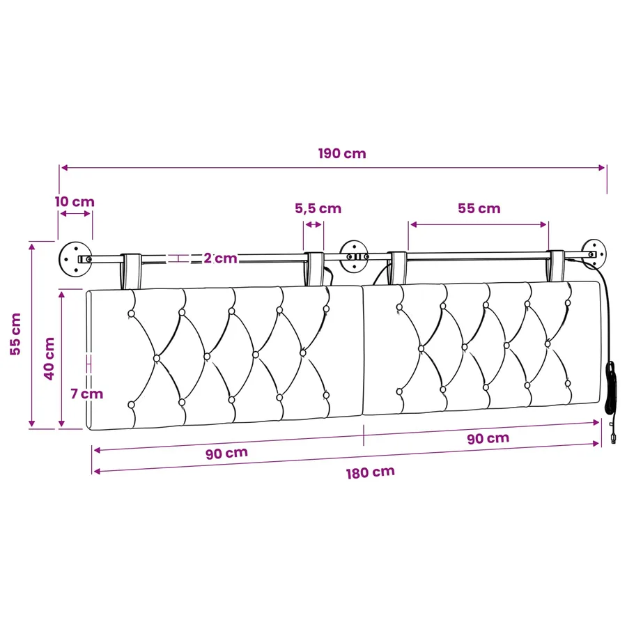 Tête de lit suspendue Avec lumière LED Pourpre Velours - 13