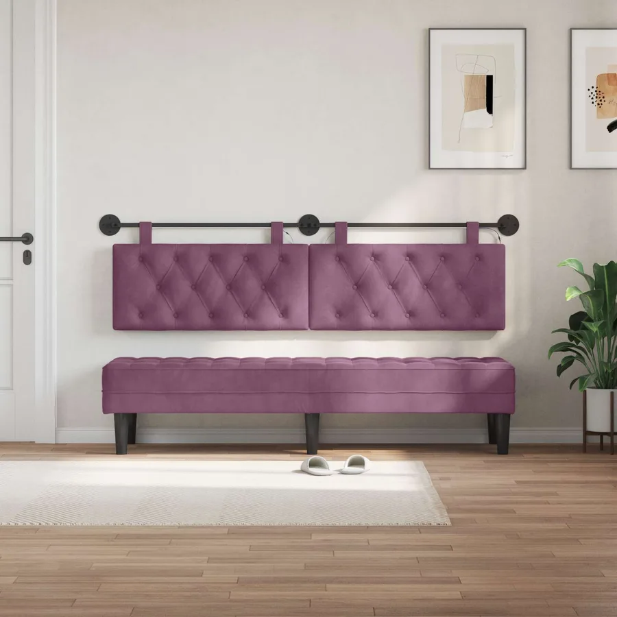 Tête de lit suspendue Avec lumière LED Pourpre Velours - 3