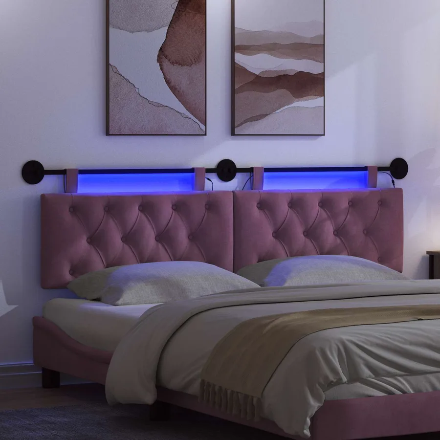 Tête de lit suspendue Avec lumière LED Pourpre Velours - 5