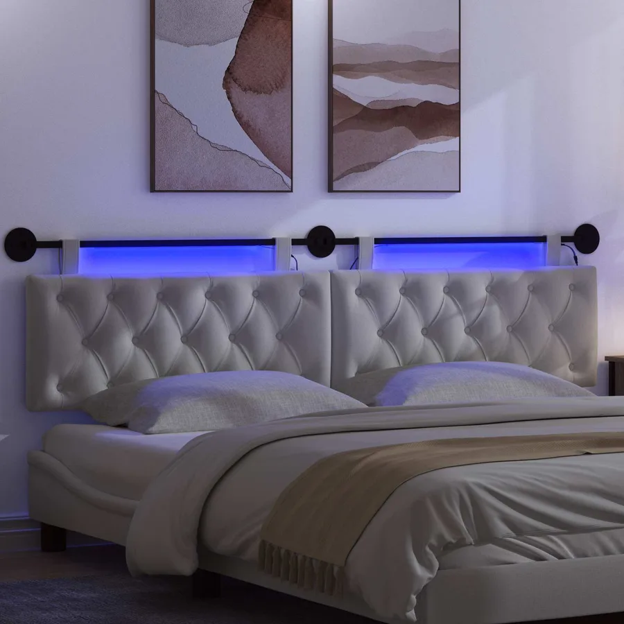 Tête de lit suspendue Avec lumière LED Blanc Tissu - 5