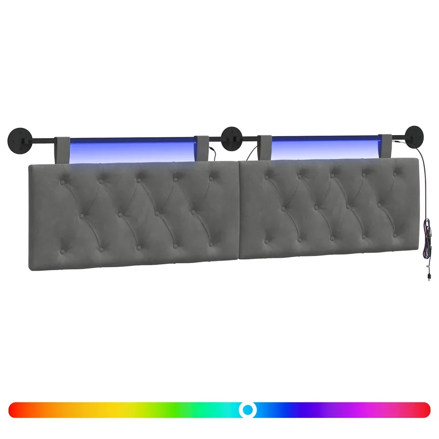 Tête de lit suspendue Avec lumière LED Gris foncé Velours - 2