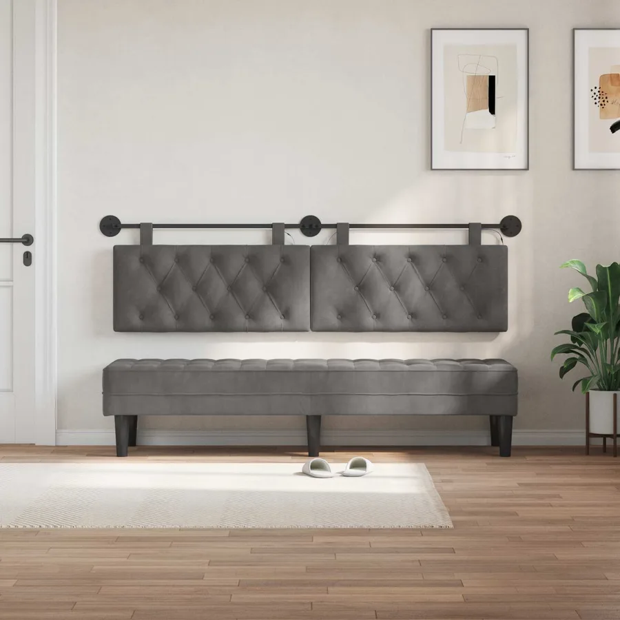 Tête de lit suspendue Avec lumière LED Gris foncé Velours - 3