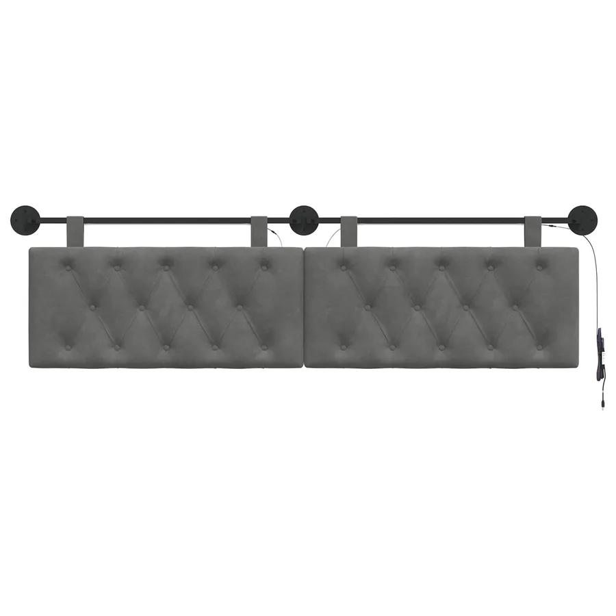 Tête de lit suspendue Avec lumière LED Gris foncé Velours - 6