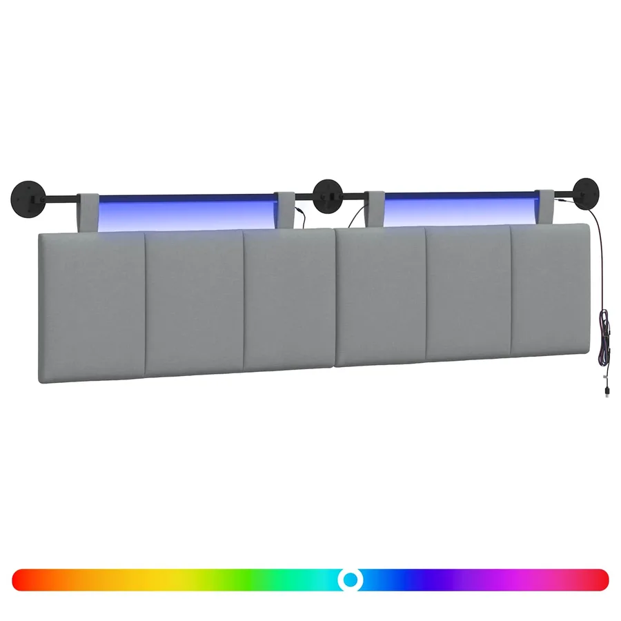 Tête de lit suspendue Avec lumière LED Gris clair Tissu - 2
