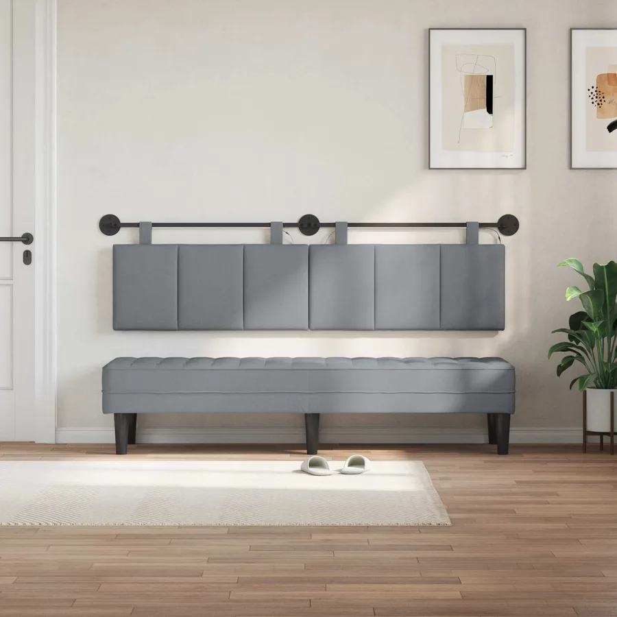 Tête de lit suspendue Avec lumière LED Gris clair Tissu - 3