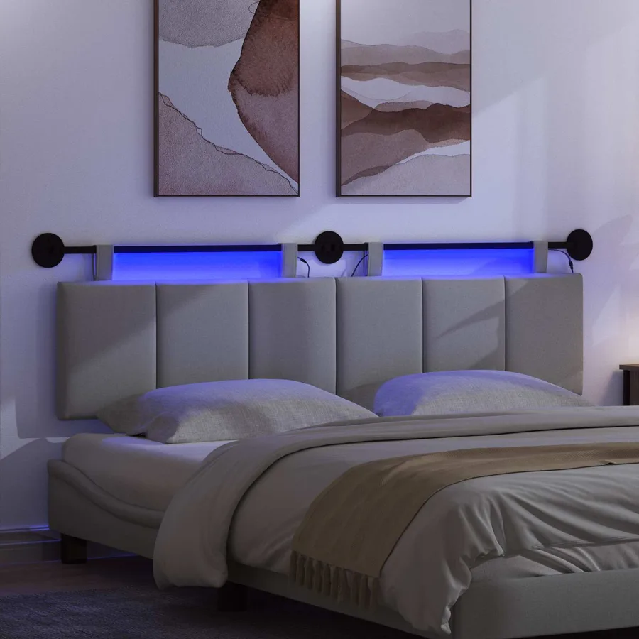 Tête de lit suspendue Avec lumière LED Gris clair Tissu - 5