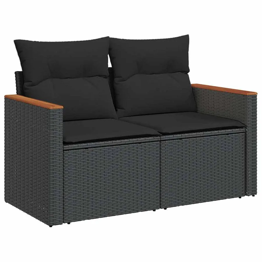 Salon de jardin 9 pcs avec coussins noir résine tressée - 4