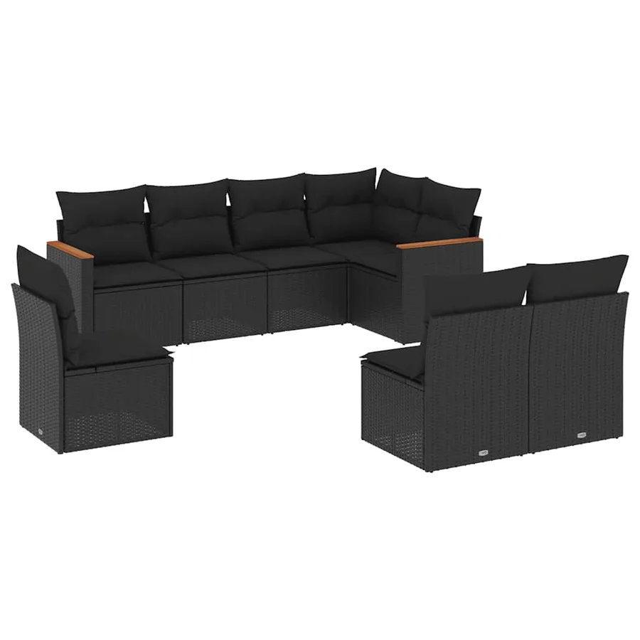 Salon de jardin 8 pcs avec coussins noir résine tressée - 2
