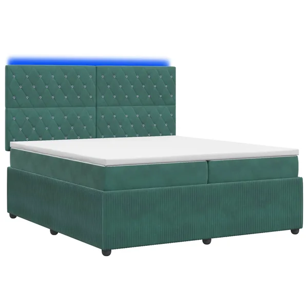Lit boxspring LED avec matelas Vert foncé 200 x 200 cm Velours