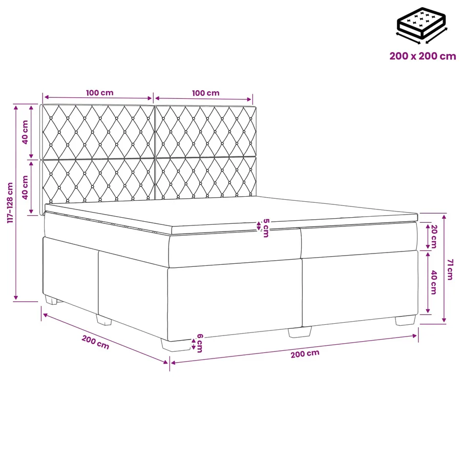 Lit boxspring LED avec matelas Vert foncé 200 x 200 cm Velours - 11