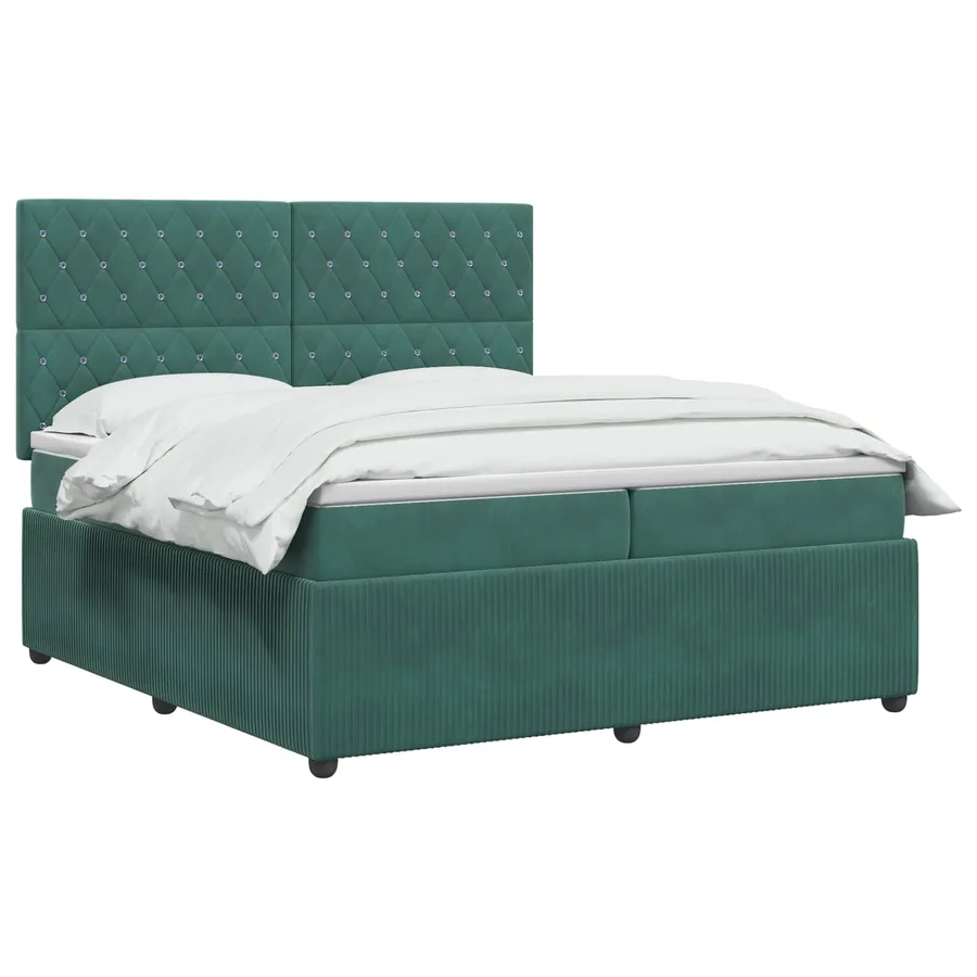 Lit boxspring LED avec matelas Vert foncé 200 x 200 cm Velours - 2