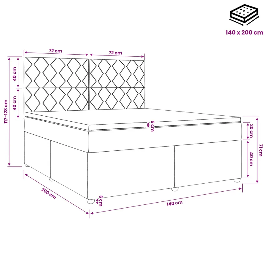Lit boxspring LED avec matelas Vert foncé 140 x 200 cm Velours - 11