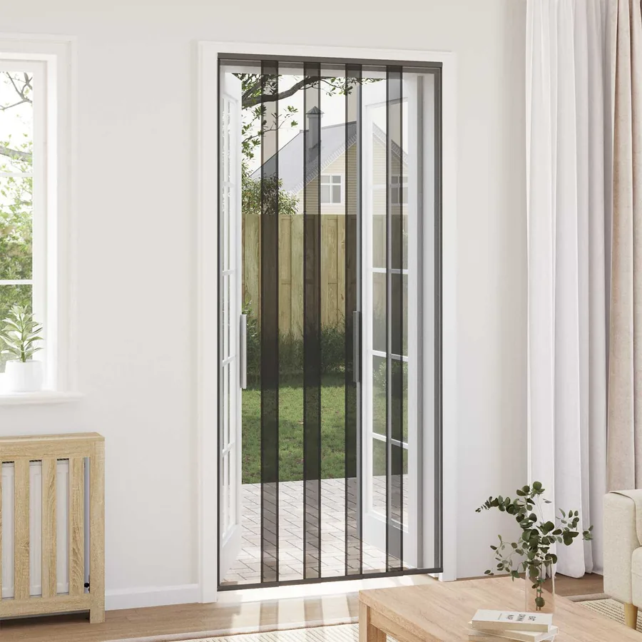 Écran de porte insectes avec rideau en maille Noir 110 x 240 cm