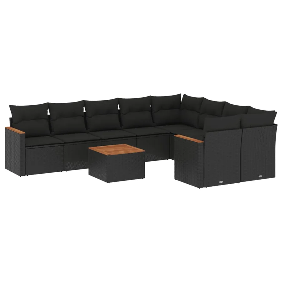 Salon de jardin 10 pcs avec coussins noir résine tressée - 2
