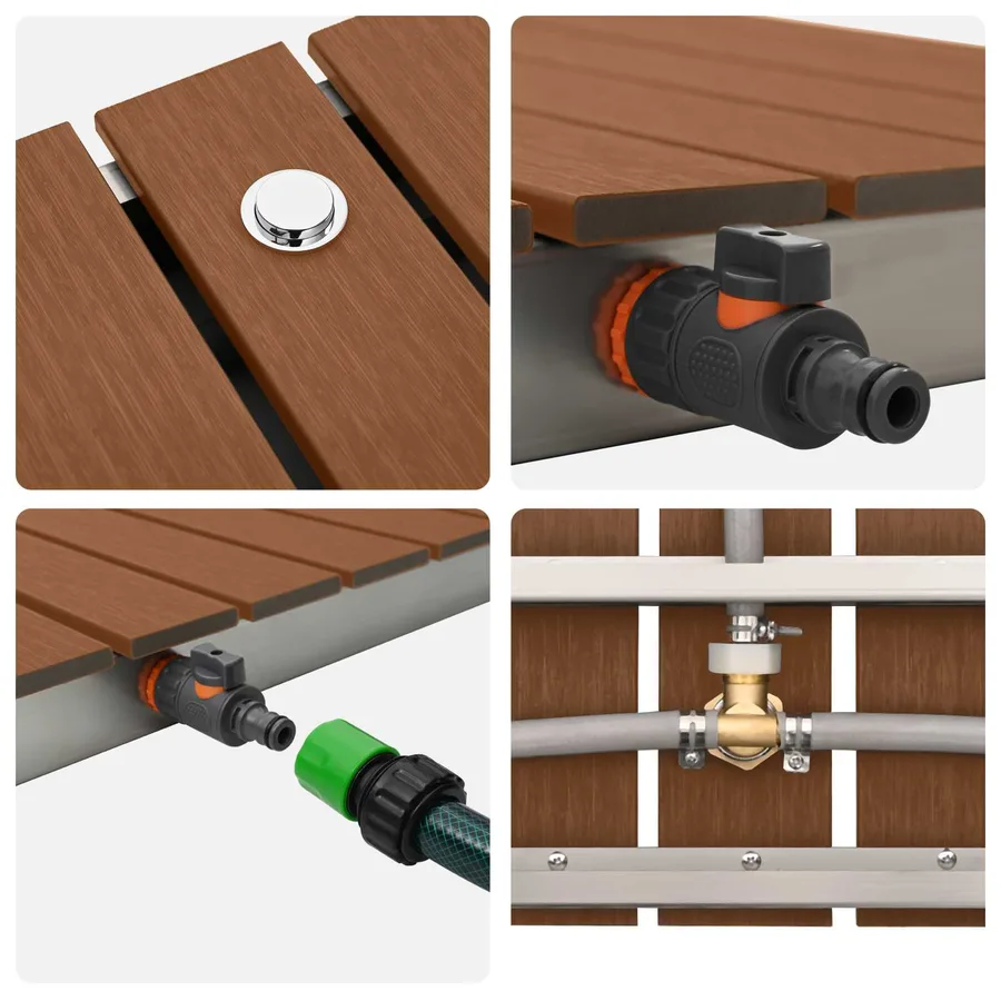 Douche de jardin WPC et Acier inoxydable 201 Marron - 6