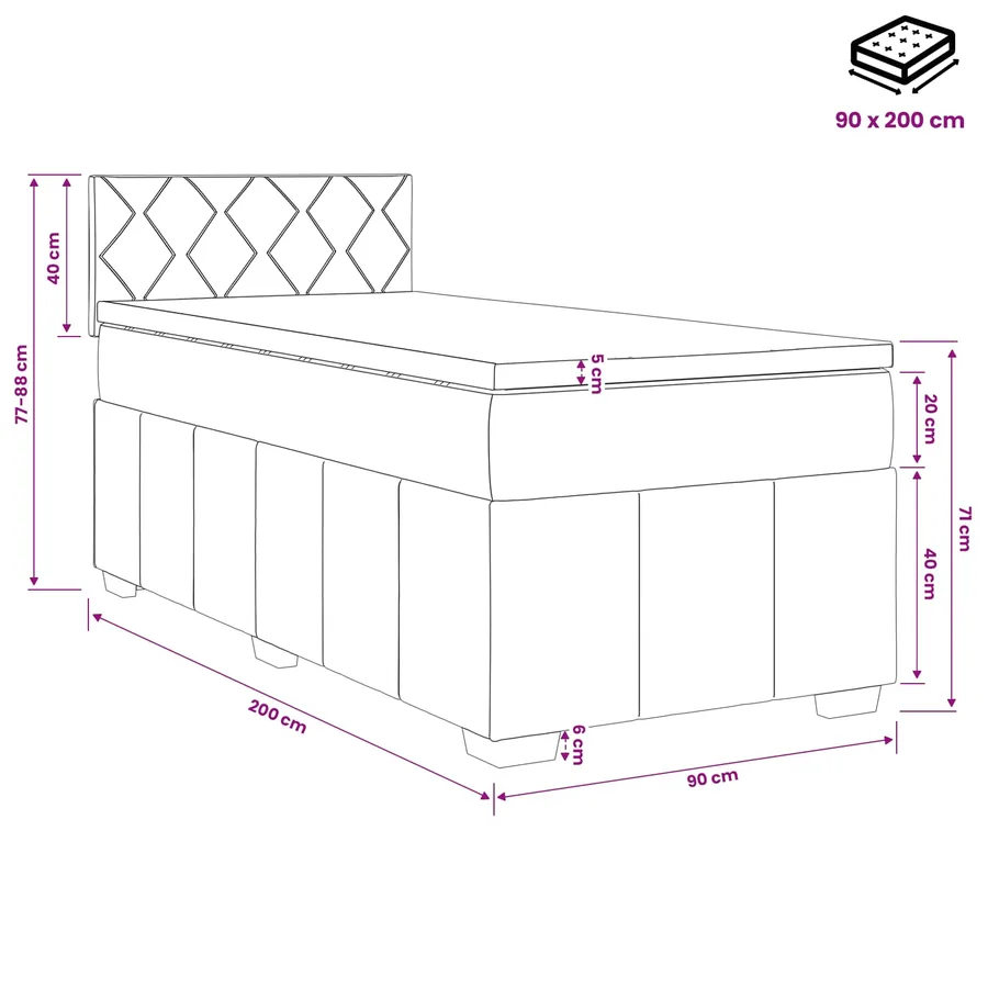 Lit boxspring avec matelas Bleu 90 x 200 cm Tissu - 11