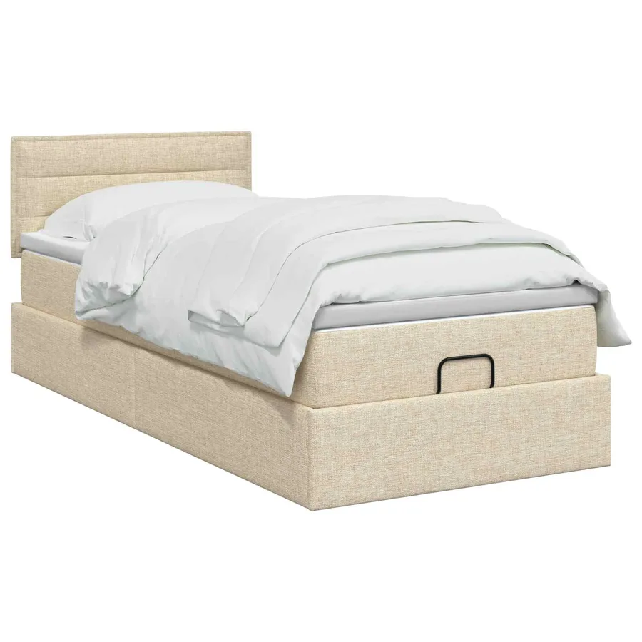 Lit ottoman avec matelas Crème 100 x 200 cm Tissu - 2