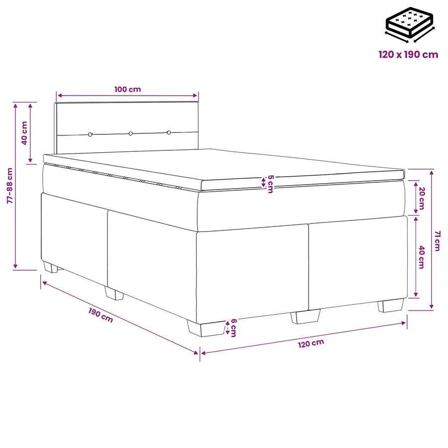 Lit boxspring avec matelas Bleu 120 x 190 cm Tissu - 10