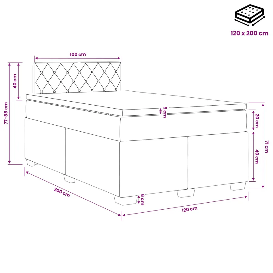 Lit boxspring avec matelas Gris foncé 120 x 200 cm Velours - 10