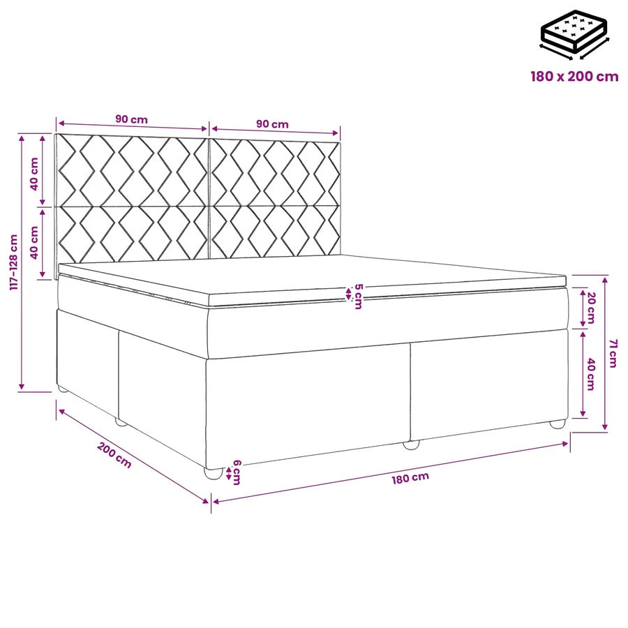 Lit boxspring LED avec matelas Bleu 180 x 200 cm Velours - 11