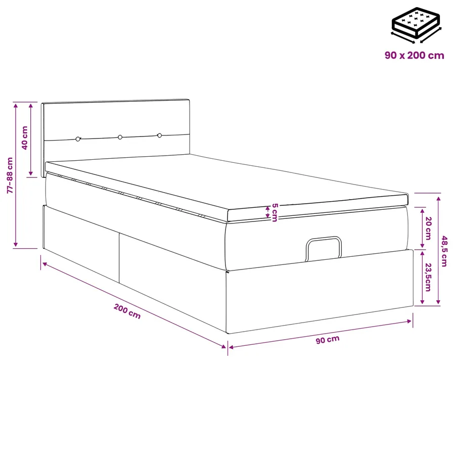 Lit ottoman avec matelas Marron foncé 90 x 200 cm Tissu - 11