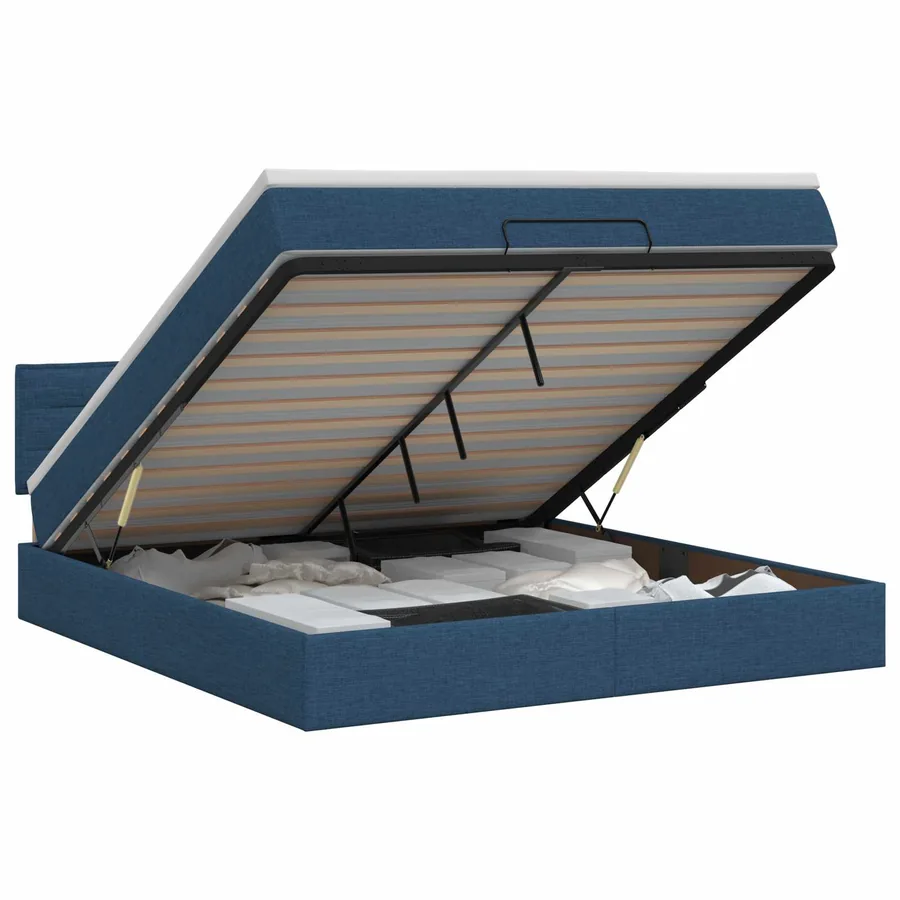 Lit ottoman avec matelas Bleu 140 x 200 cm Tissu