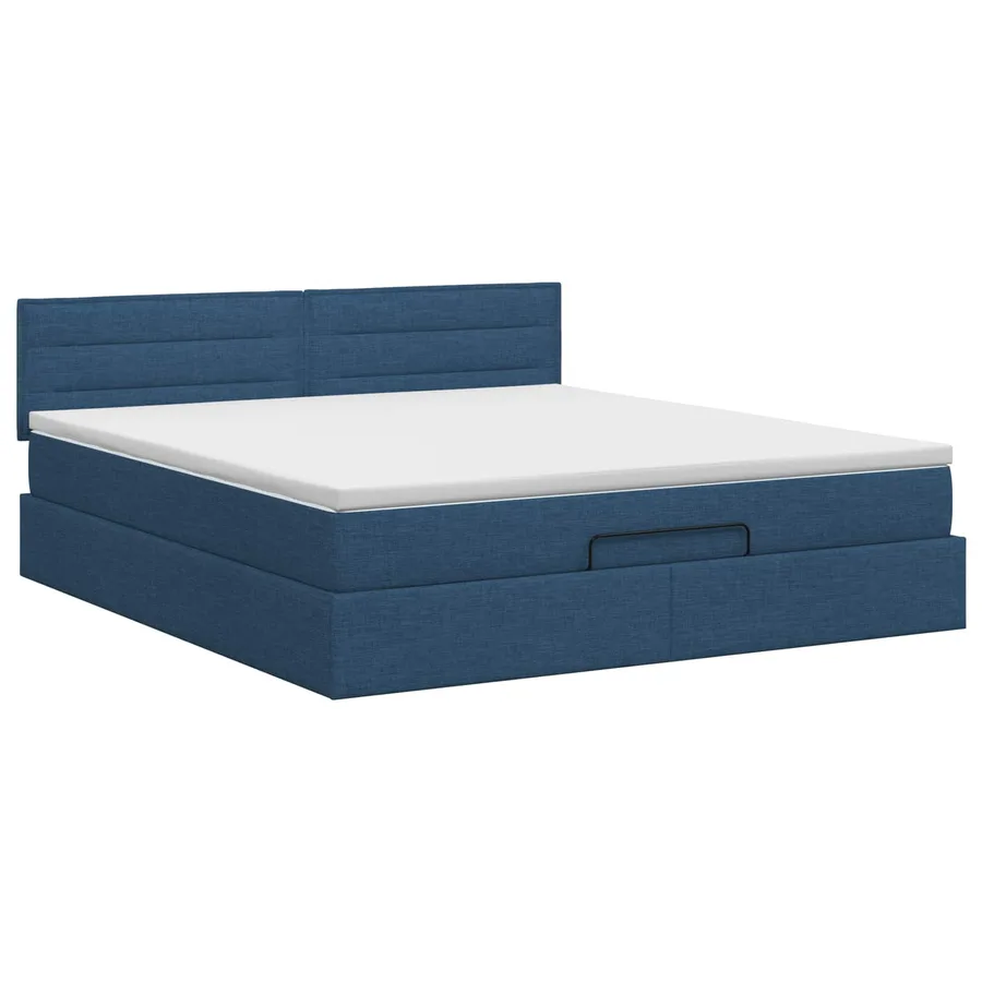 Lit ottoman avec matelas Bleu 140 x 200 cm Tissu - 7