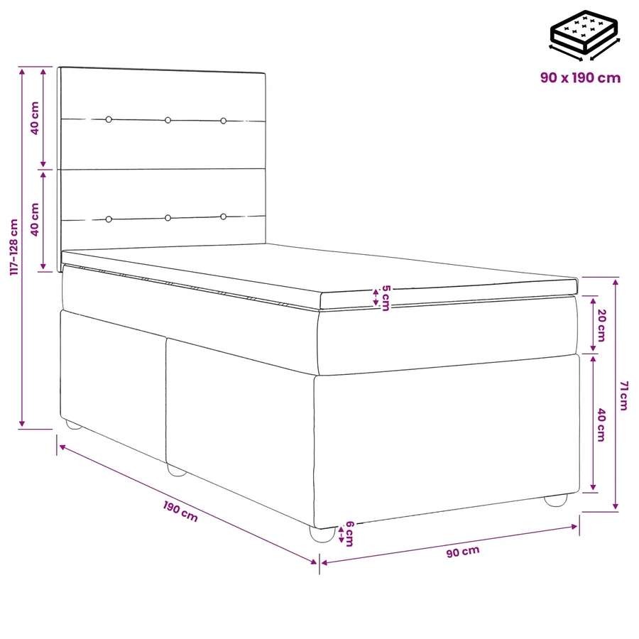 Lit boxspring LED avec matelas Gris foncé 90 x 190 cm Velours - 11