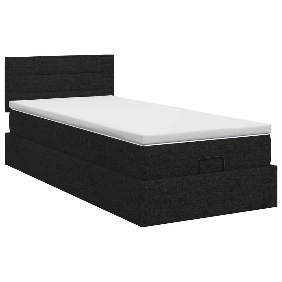 Lit ottoman avec matelas Noir 90 x 190 cm Tissu - 7