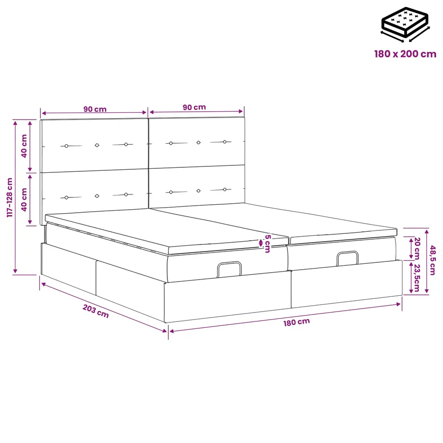 Lit ottoman avec matelas 2 pc Bleu foncé Velours - 12
