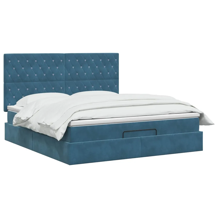 Lit ottoman avec matelas Bleu foncé 180 x 200 cm Velours - 2