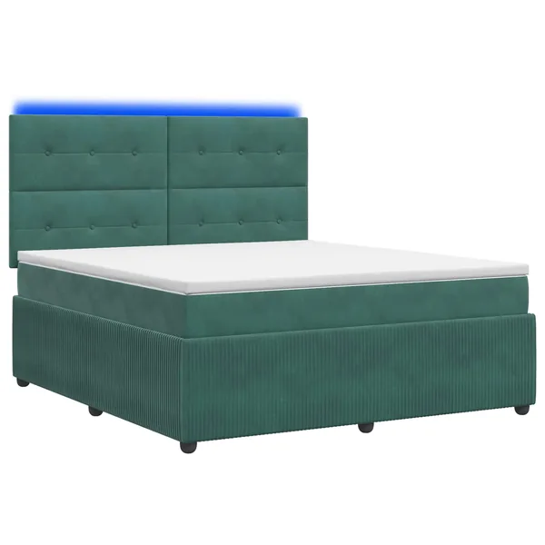 Lit boxspring LED avec matelas Vert foncé 180 x 200 cm Velours