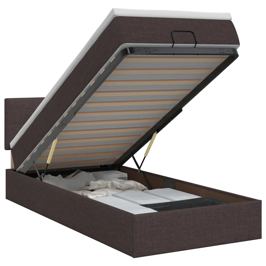 Lit ottoman avec matelas Marron foncé 90 x 190 cm Tissu