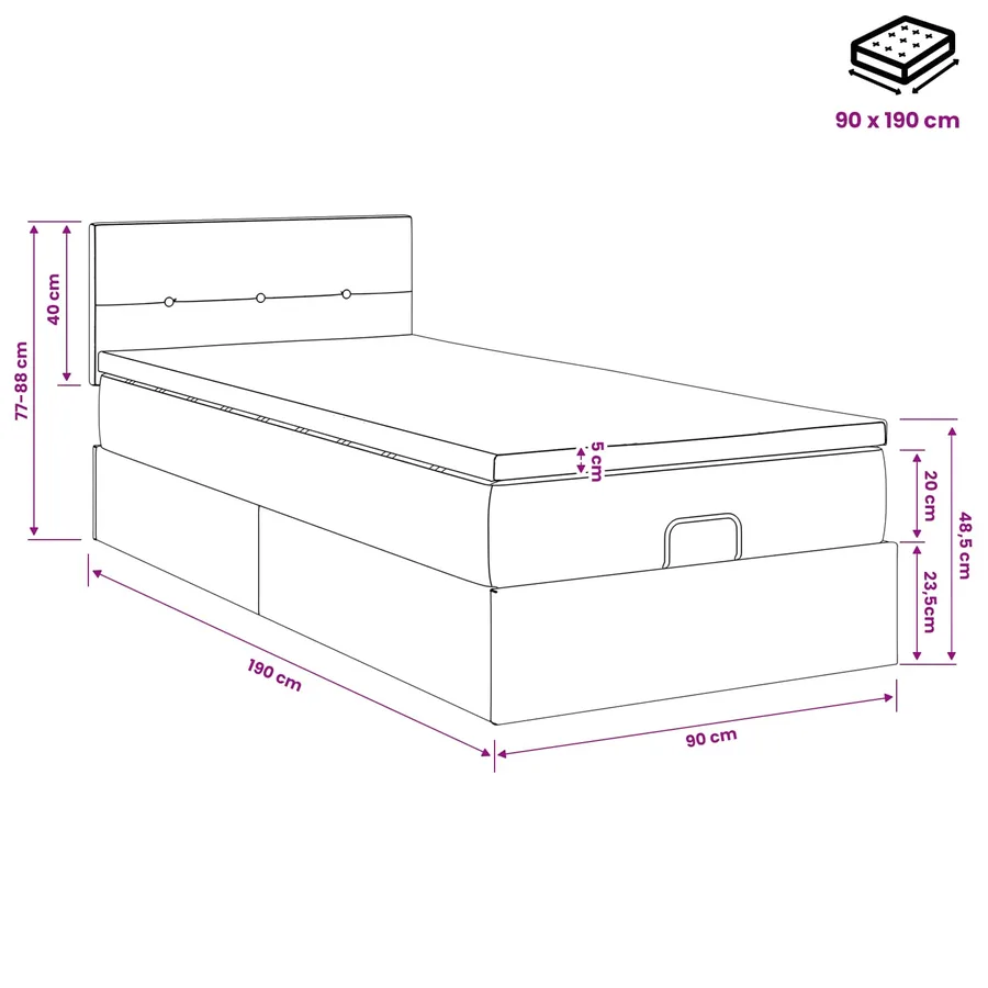Lit ottoman avec matelas Marron foncé 90 x 190 cm Tissu - 11