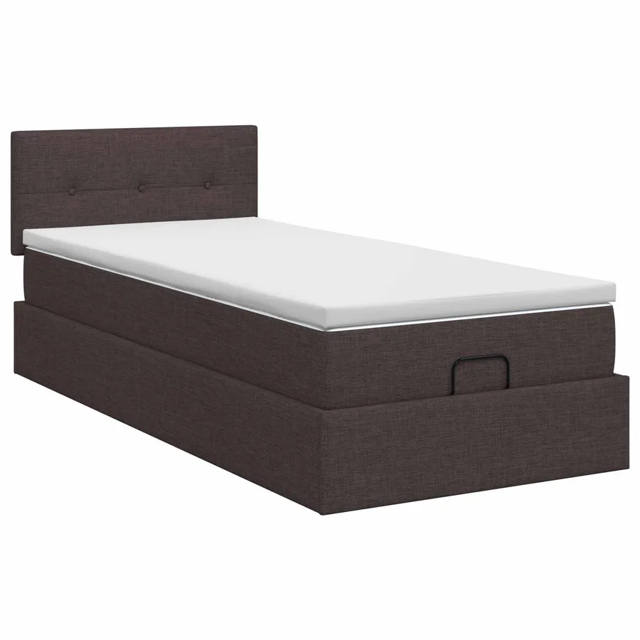 Lit ottoman avec matelas Marron foncé 90 x 190 cm Tissu - 7