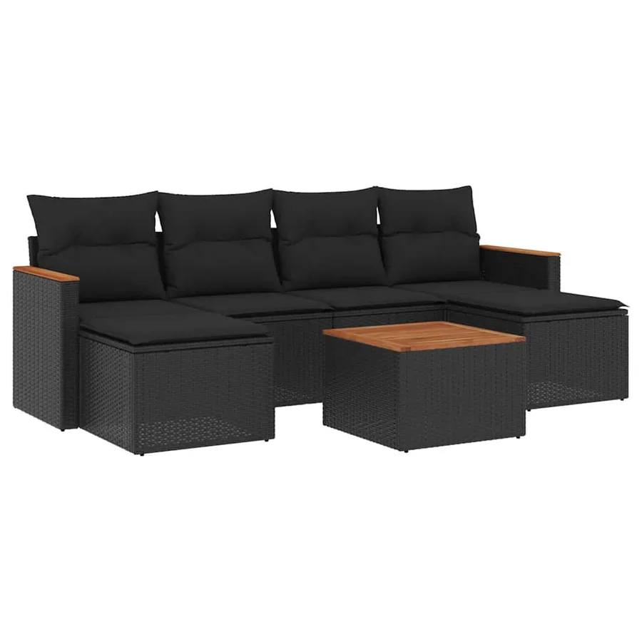 Salon de jardin 7 pcs avec coussins noir résine tressée 55 x 62 x 69 cm - 52,2 kg - 2