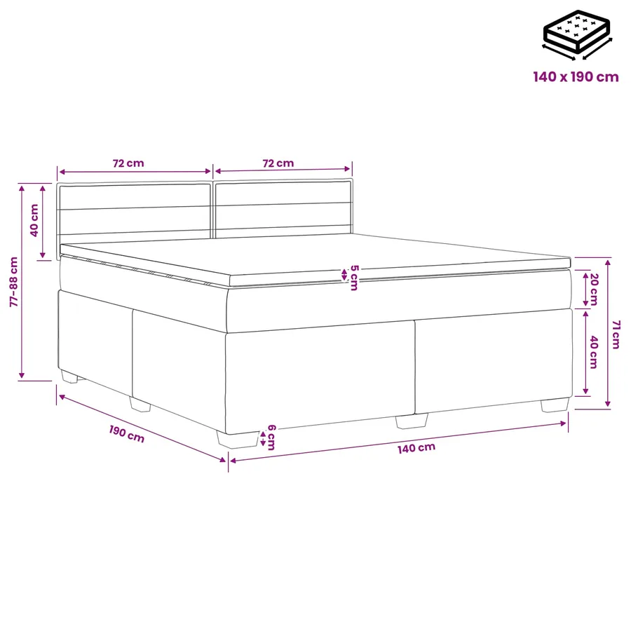 Lit boxspring avec matelas Taupe 140 x 190 cm Tissu - 10