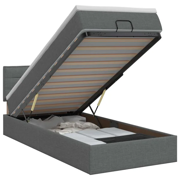 Lit ottoman avec matelas Gris foncé 90 x 200 cm Tissu