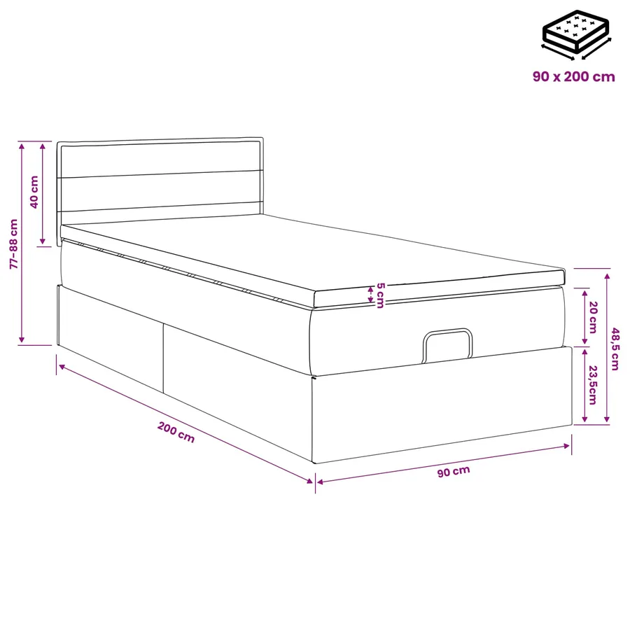 Lit ottoman avec matelas Gris foncé 90 x 200 cm Tissu - 11