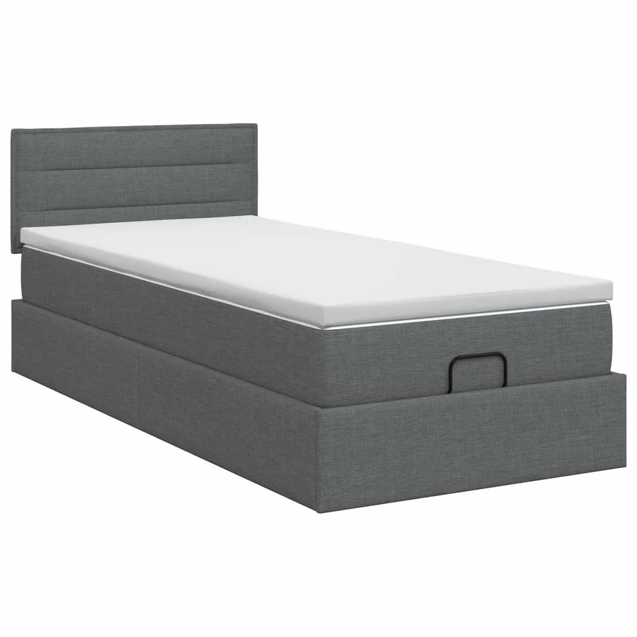 Lit ottoman avec matelas Gris foncé 90 x 200 cm Tissu - 7