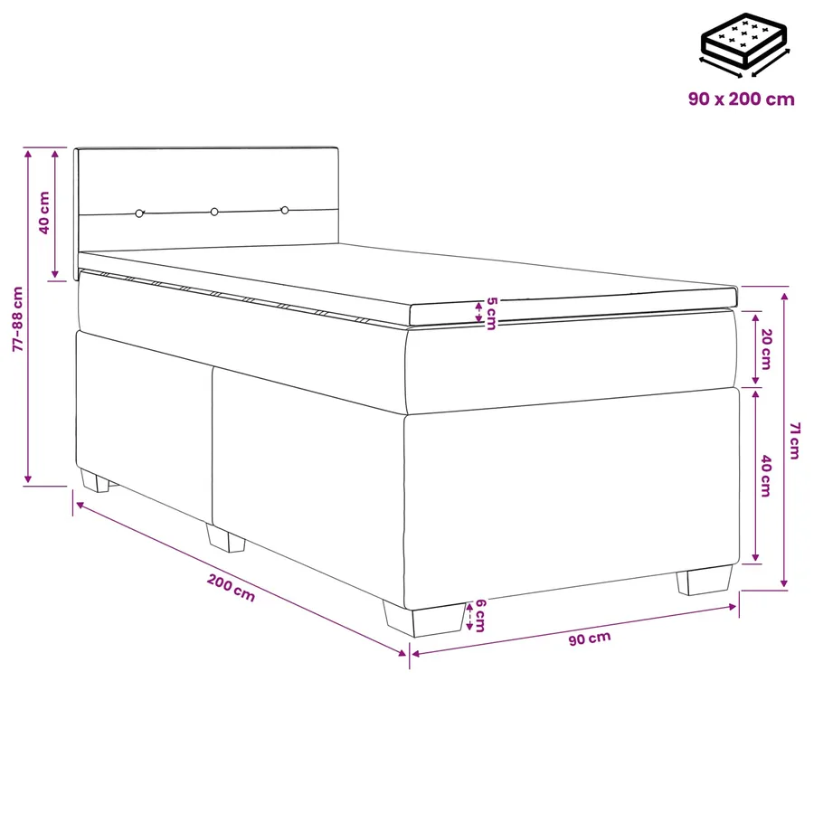 Lit boxspring avec matelas Bleu 90 x 200 cm Tissu - 10
