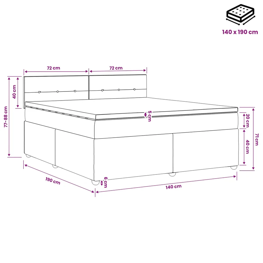 Lit boxspring avec matelas Noir 140 x 190 cm Tissu - 10