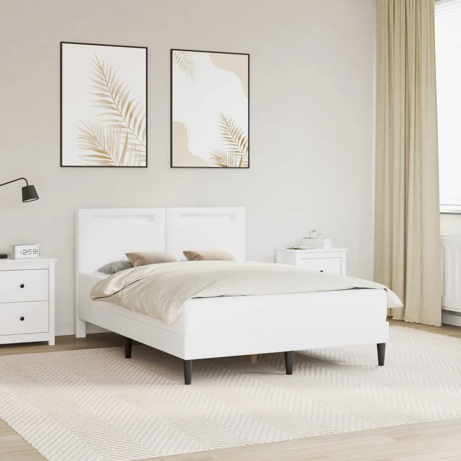 Cadre de lit avec bandes LED Blanc 140 x 190 cm Simili cuir