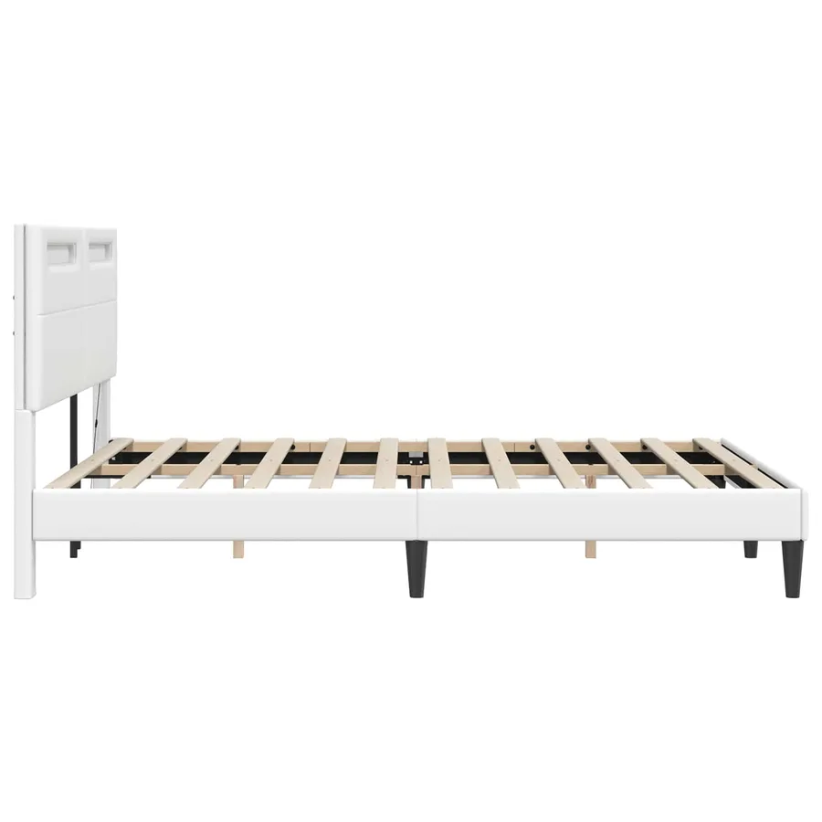 Cadre de lit avec bandes LED Blanc 140 x 190 cm Simili cuir - 7